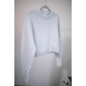 Zara Womens Cropped Sweater Chunky Knit Gray Pullover Wool Alpaca Blend SZ US M